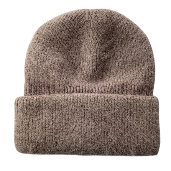 Angora Rabbit Hair Cozy Beanie Hat Fuzzy.  Light Pink / Gray.  FUJA Brand